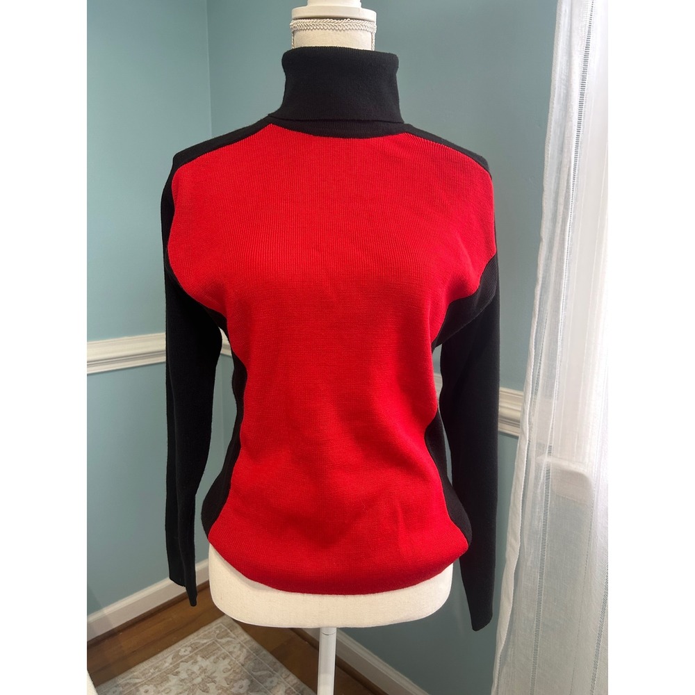 Obermeyer VINTAGE Womens Red Black Colorblock Wool Blend RETRO Ski Sweater MED